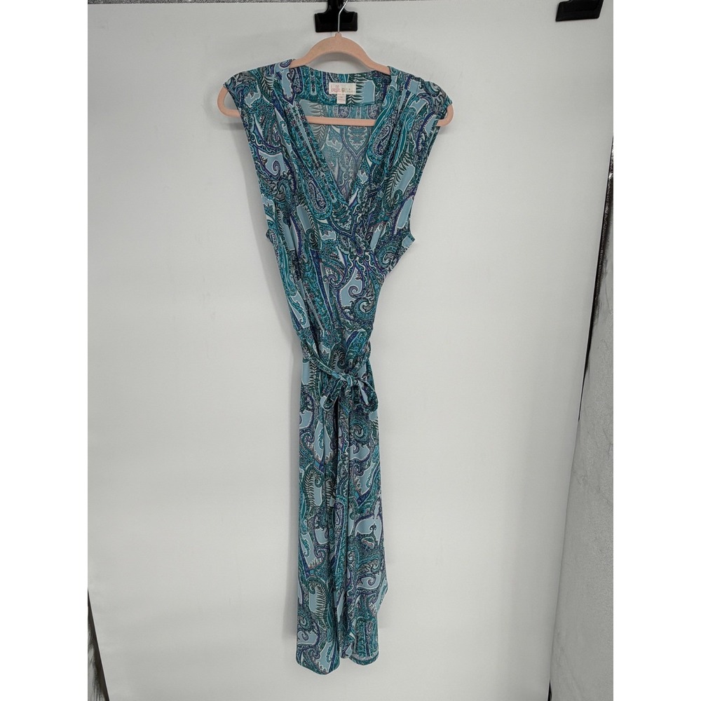 Belle by Kim Gravel Teal Paisley Sleeveless Wrap Maxi Dress XL QVC NWOT A351610‎ - Picture 2 of 10